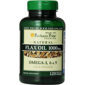 Натуральное льняное масло Puritan's Pride Premium Natural Flax Oil 1000 mg Omega-3, 6 & 9, 120 капсул